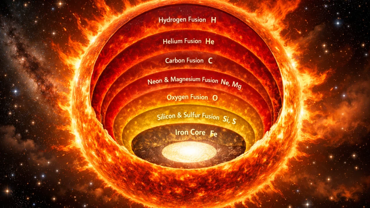 Proces nukleosinteze u zvijezdi gdje nastaju elementi poput ugljika, kisika i željeza