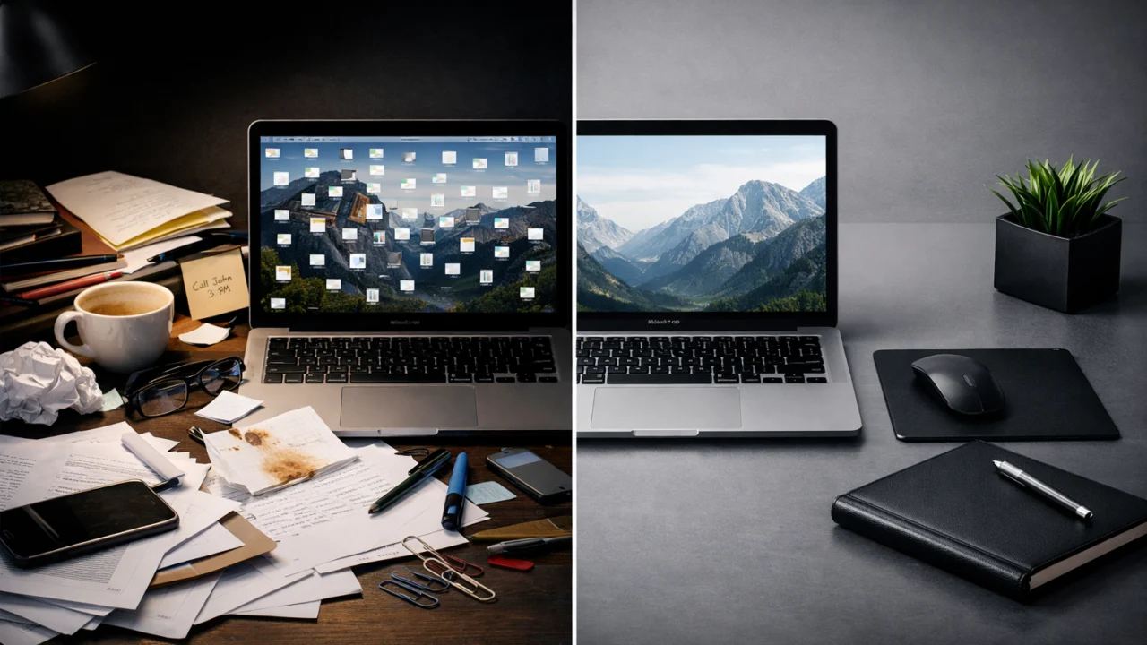 Usporedba digitalnog kaosa i organizirane radne površine na računalu