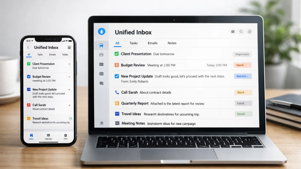 Centralizirana inbox lista na mobitelu i računalu za prikupljanje zadataka iz različitih izvora
