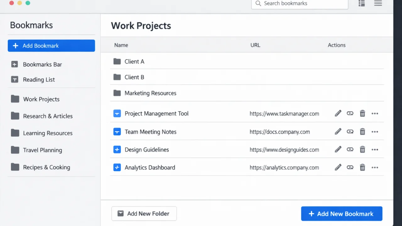 Dobro organizirane oznake u pregledniku s jasno imenovanim mapama za brzo pronalaženje korisnih stranica