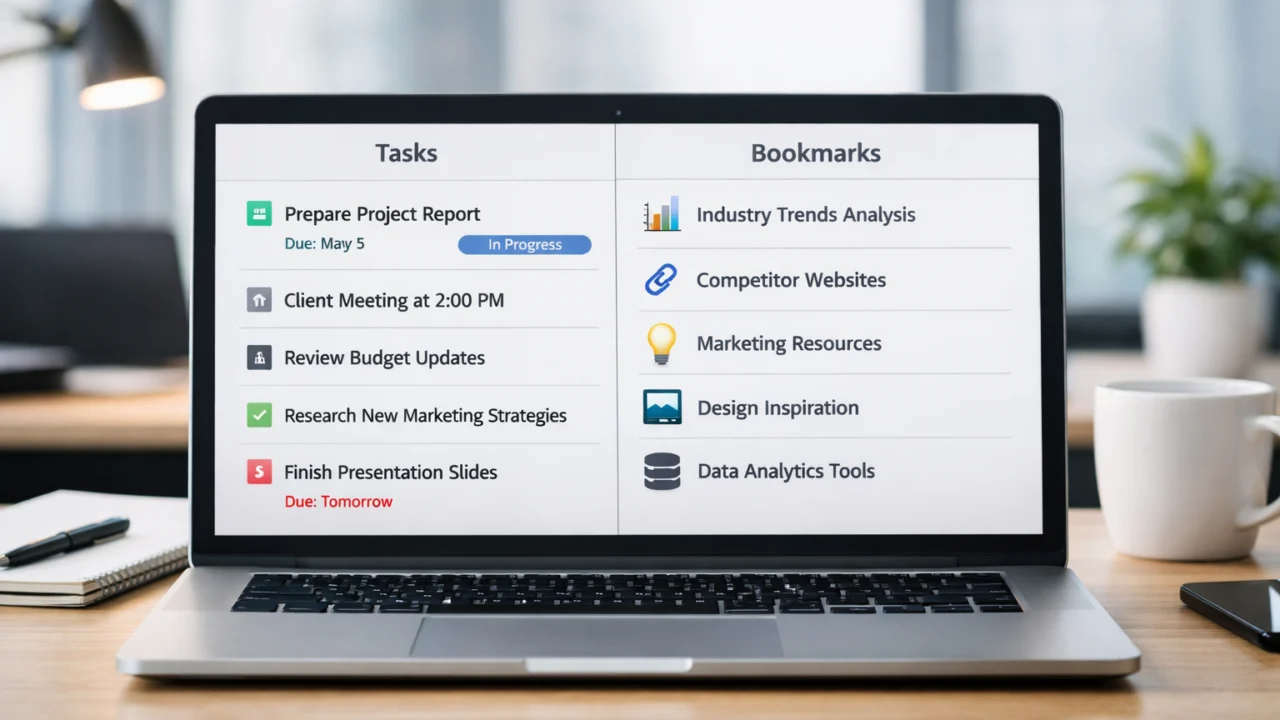 Kombinacija aktivnih kartica i spremljenih oznaka za kratkoročnu i dugoročnu organizaciju informacija