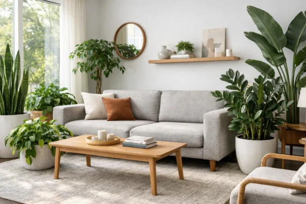 Otporne sobne biljke za početnike u modernom dnevnom boravku, idealne za slabije svjetlo i neredovito zalijevanje