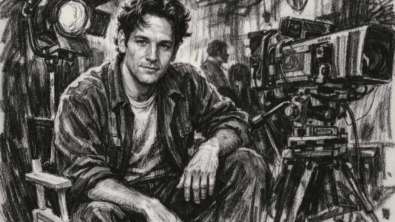 Rani televizijski dani Paula Rudda prikazani iza kamera u ugalj stilu.