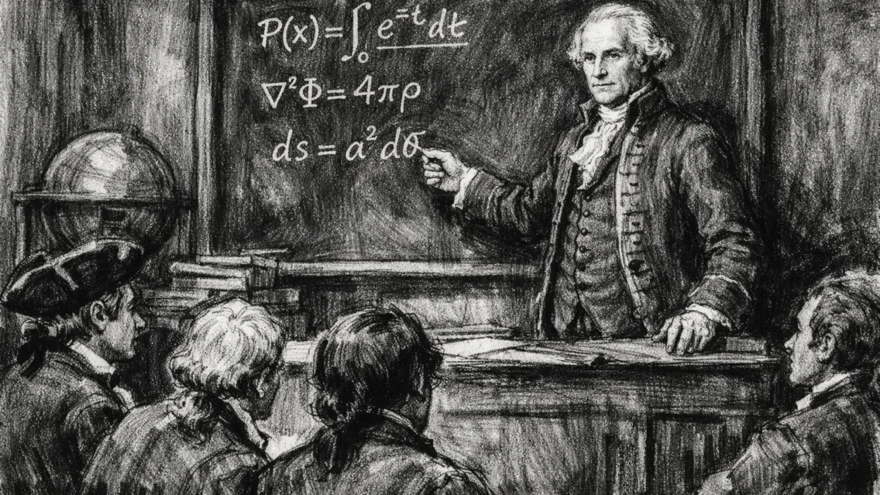 Laplace kao profesor matematike na École Militaire, scene poučavanja u ugalj stilu.