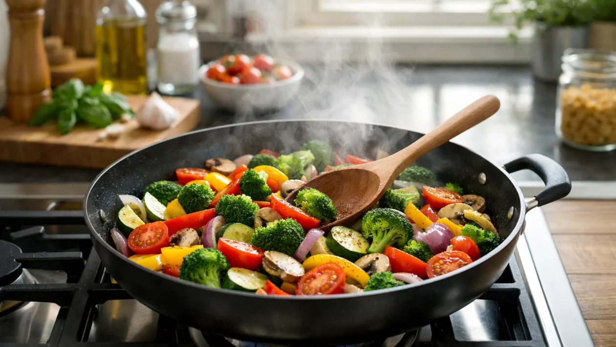 Pirjanje različitog povrća u tavi kao osnovna kulinarska tehnika za bogat okus i pravilnu termičku obradu