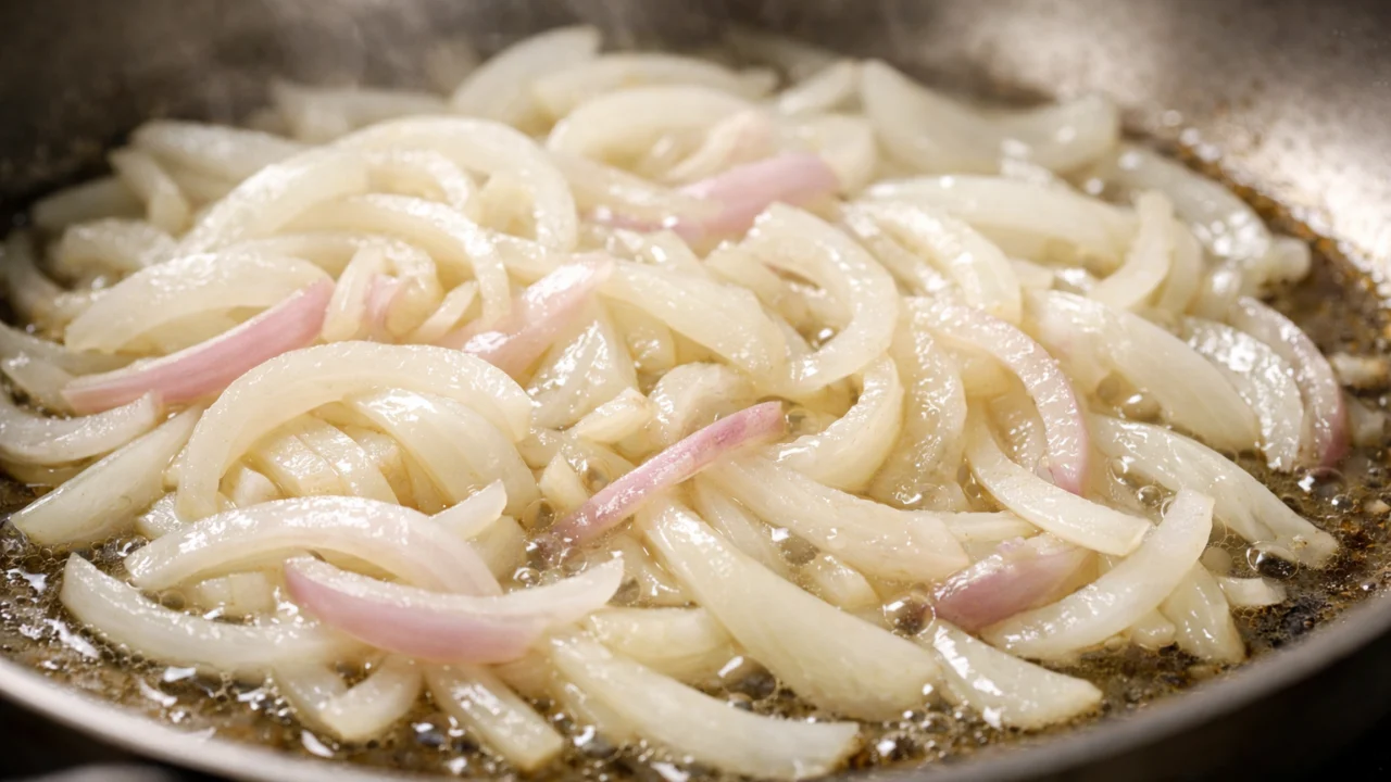 Proces pirjanja luka na umjerenoj temperaturi koji razvija prirodnu slatkoću i aromu povrća