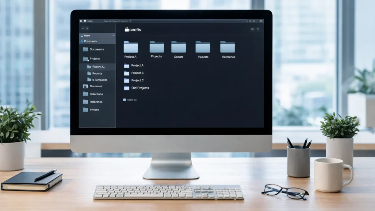 Uređeno digitalno radno okruženje s jasnom strukturom mapa koje predstavlja plan upravljanja datotekama