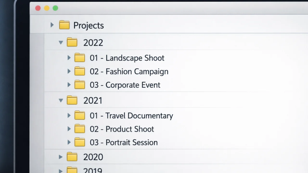 Primjer jasne strukture mapa po godinama i projektima za učinkovito upravljanje datotekama