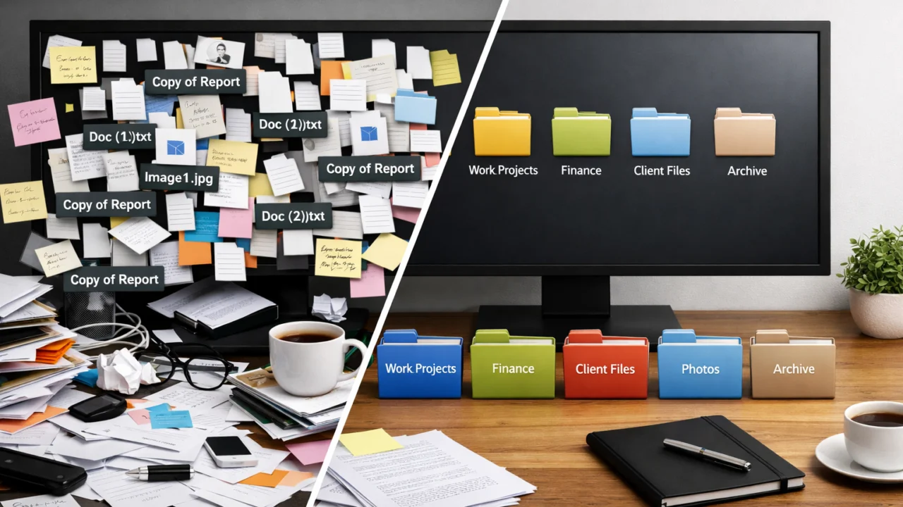 Usporedba neorganiziranih i uredno posloženih datoteka prije i nakon plana upravljanja