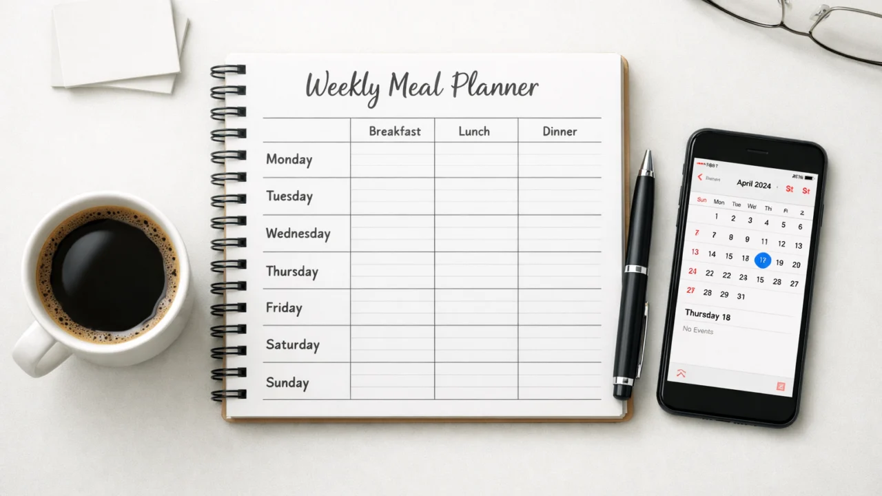 Tjedni plan obroka zapisan u planer koji smanjuje stres i olakšava svakodnevne odluke