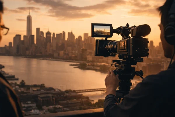 Široki kadar snimanja grada s panoramiranjem kamere, prikaz osnovnih pokreta kamere u profesionalnoj video produkciji