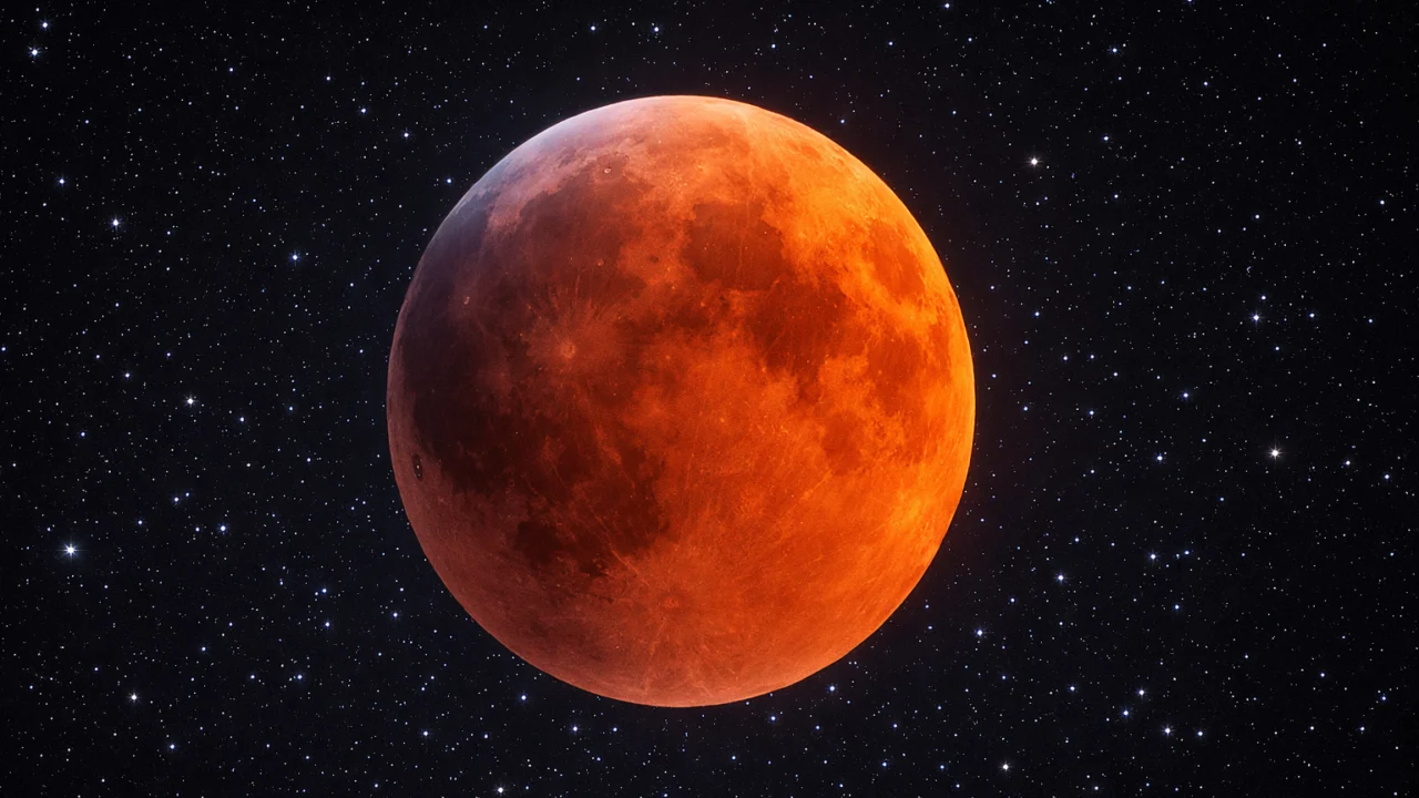 Totalna pomrčina Mjeseca poznata kao krvavi Mjesec s crvenkastim nijansama i Zemljinom sjenom