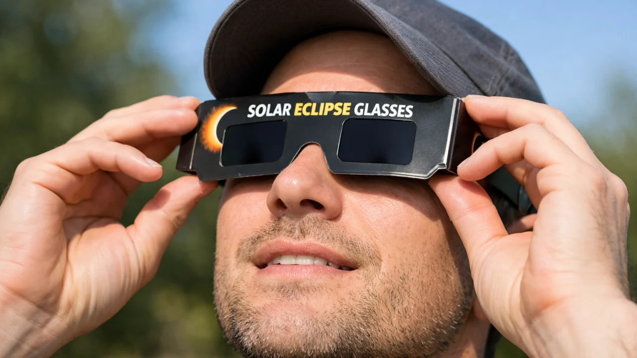 Sigurno promatranje pomrčine Sunca pomoću zaštitnih naočala koje štite vid promatrača