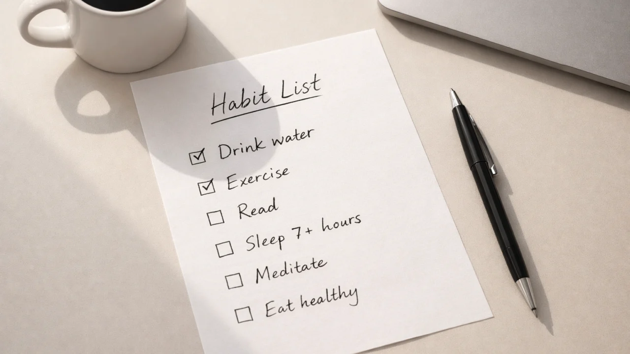 Ručni popis dnevnih navika na papiru kao analogni sustav praćenja bez pritiska