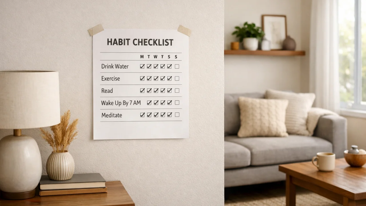 Vidljivo praćenje navika na zidu u dnevnom boravku bez digitalnih alata