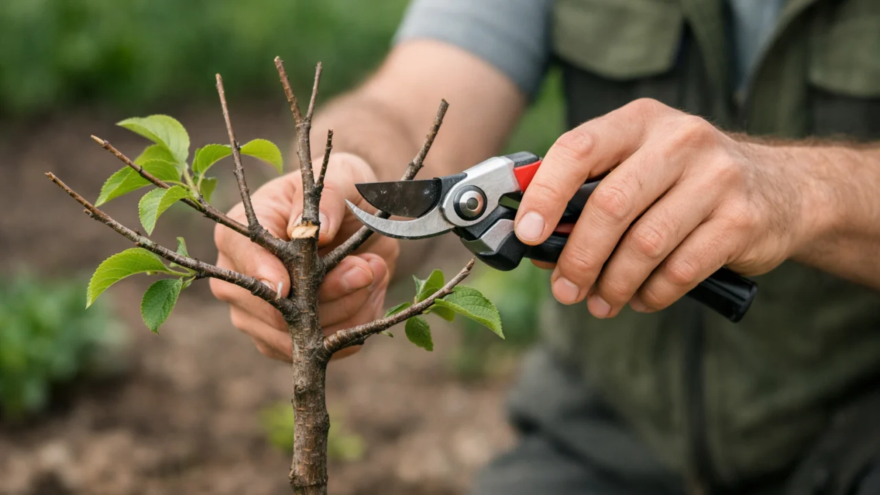 Formativna rezidba mlade biljke radi oblikovanja krošnje i stabilnog rasta, pravilna tehnika orezivanja