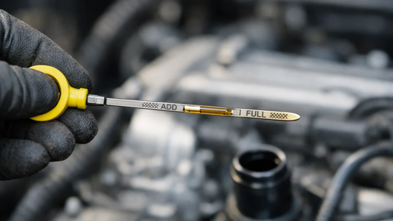 Provjera razine motornog ulja pomoću mjerača na hladnom motoru radi praćenja potrošnje