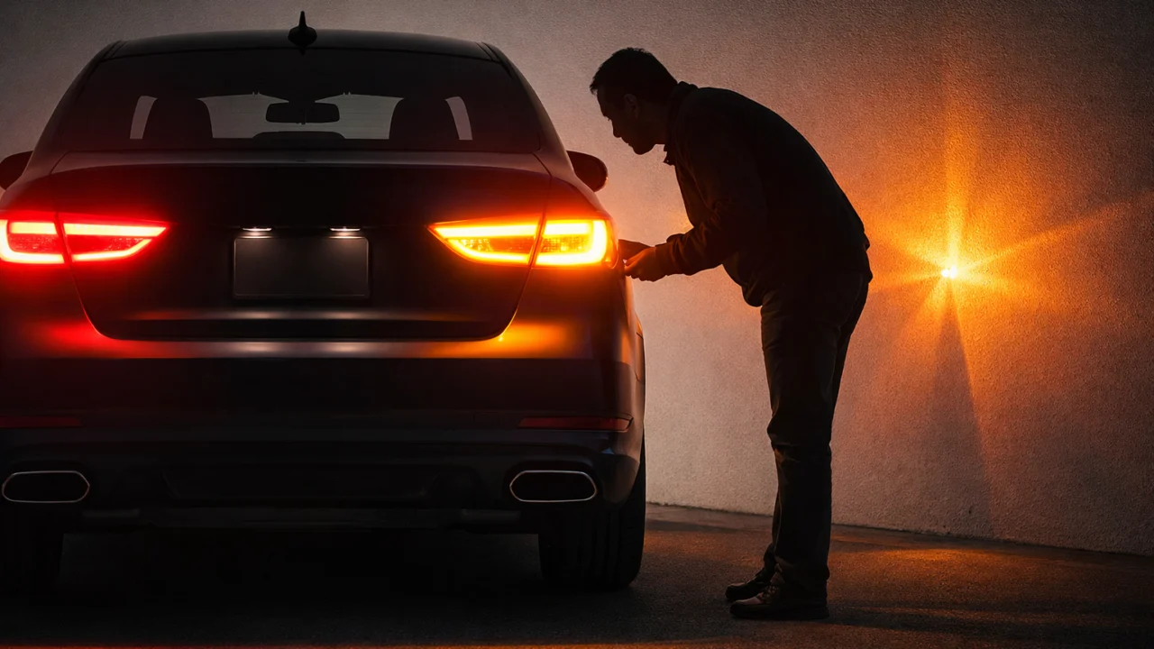 Provjera stop svjetala i pokazivača smjera na automobilu pomoću odraza u zidu