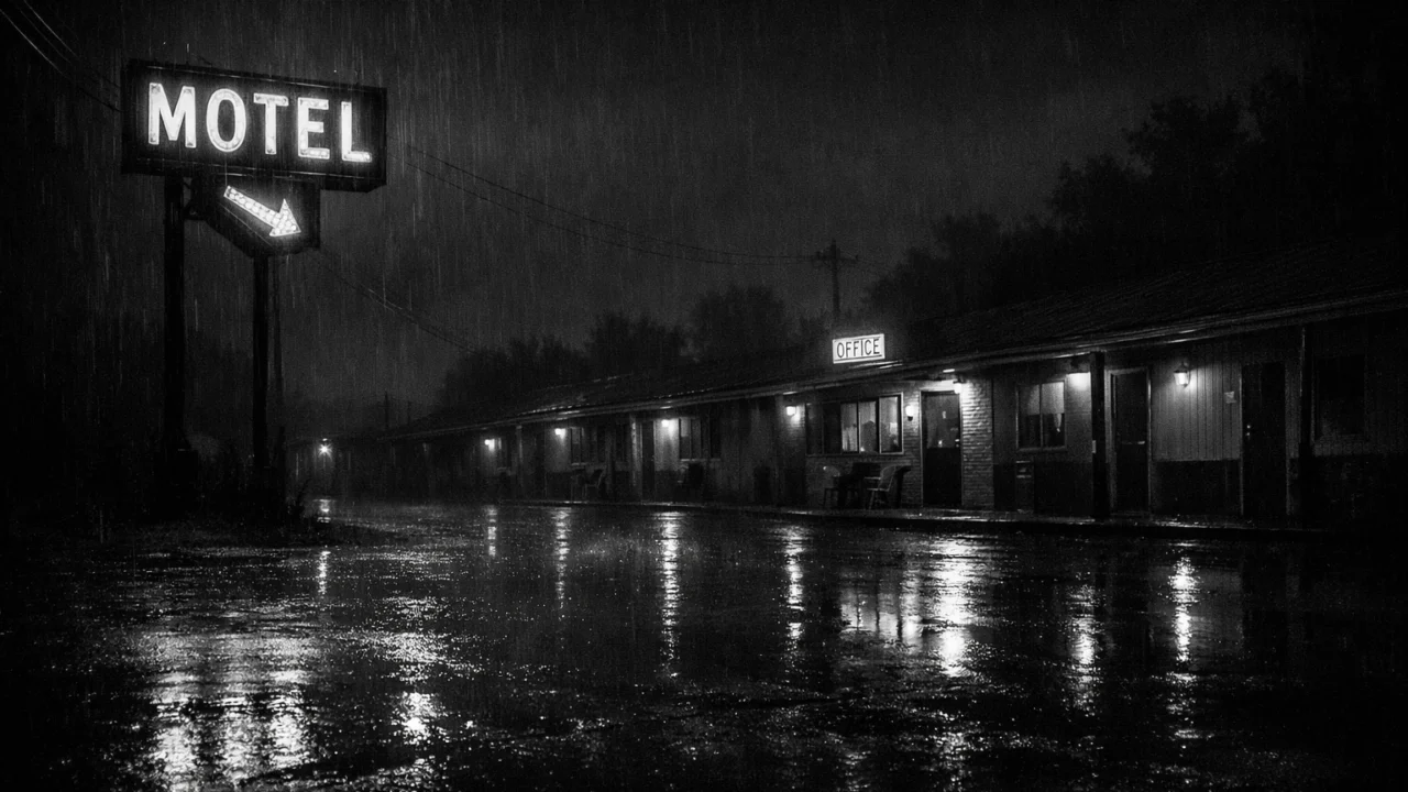 Noćni kadar motela Bates u filmu Psycho, naglašena atmosfera nelagode i napetosti tipične za Hitchcocka