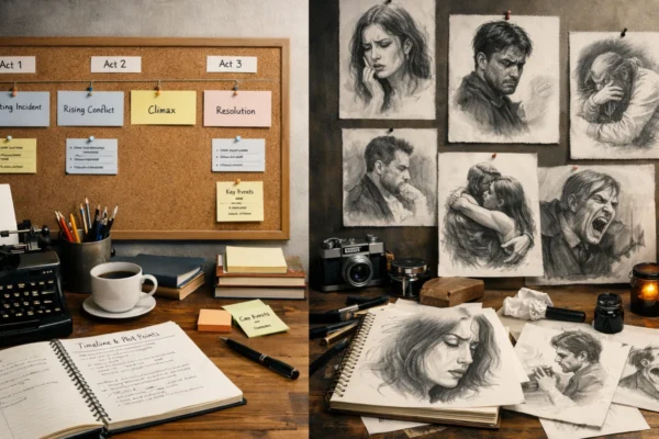 Vizualna razlika između radnje i priče u pisanju, kronološki događaji nasuprot emocionalnom značenju