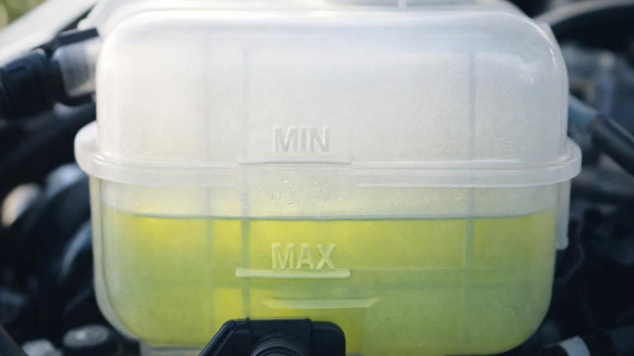 Provjera razine rashladne tekućine u ekspanzijskoj posudi hladnog motora, razina između MIN i MAX oznaka
