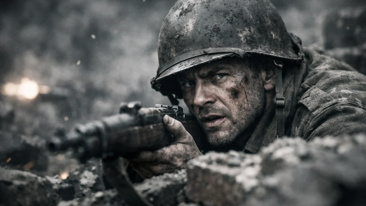 Emotivni krupni kadar vojnika u borbi naglašava strah i realizam filma Saving Private Ryan
