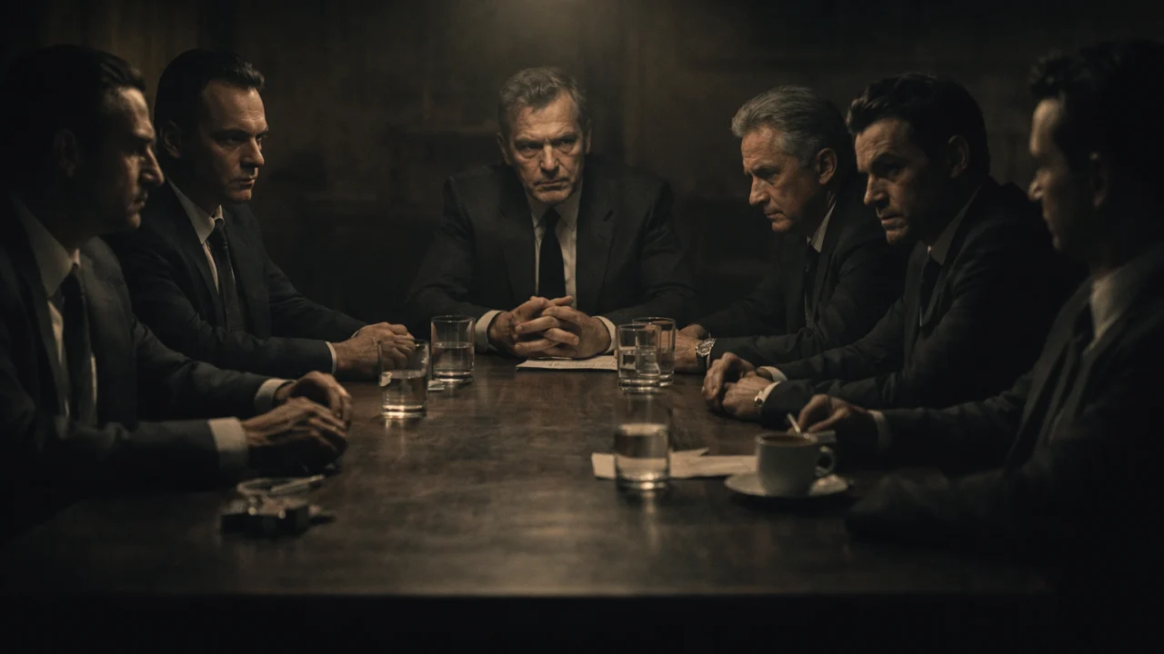 Scena obiteljskog sastanka u filmu The Godfather koja naglašava lojalnost, pregovore i skrivenu moć