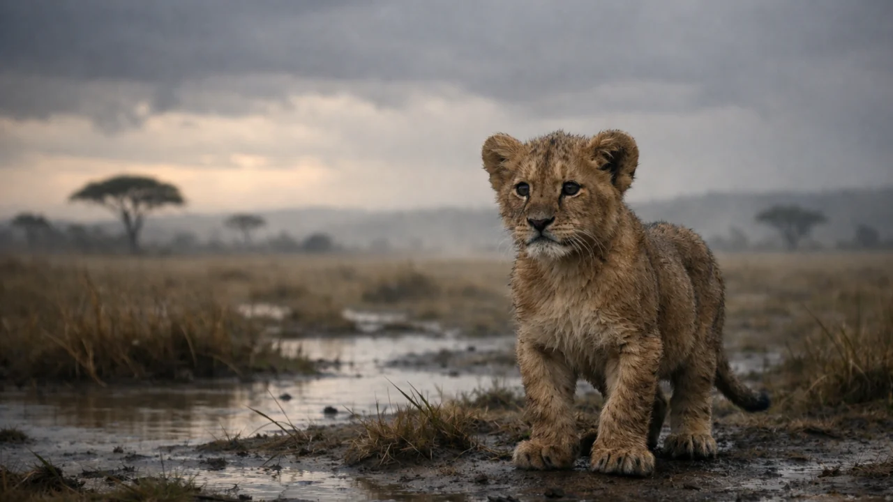 Simba kao mladunče u emotivnoj sceni gubitka iz filma The Lion King, Disneyjeva realistična adaptacija