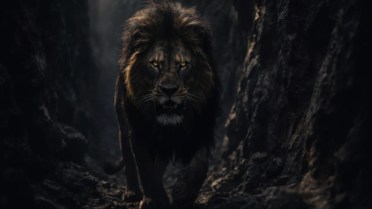 Scar u mračnoj klisuri iz filma The Lion King 2019, prikaz antagonista u fotorealističnom CGI stilu