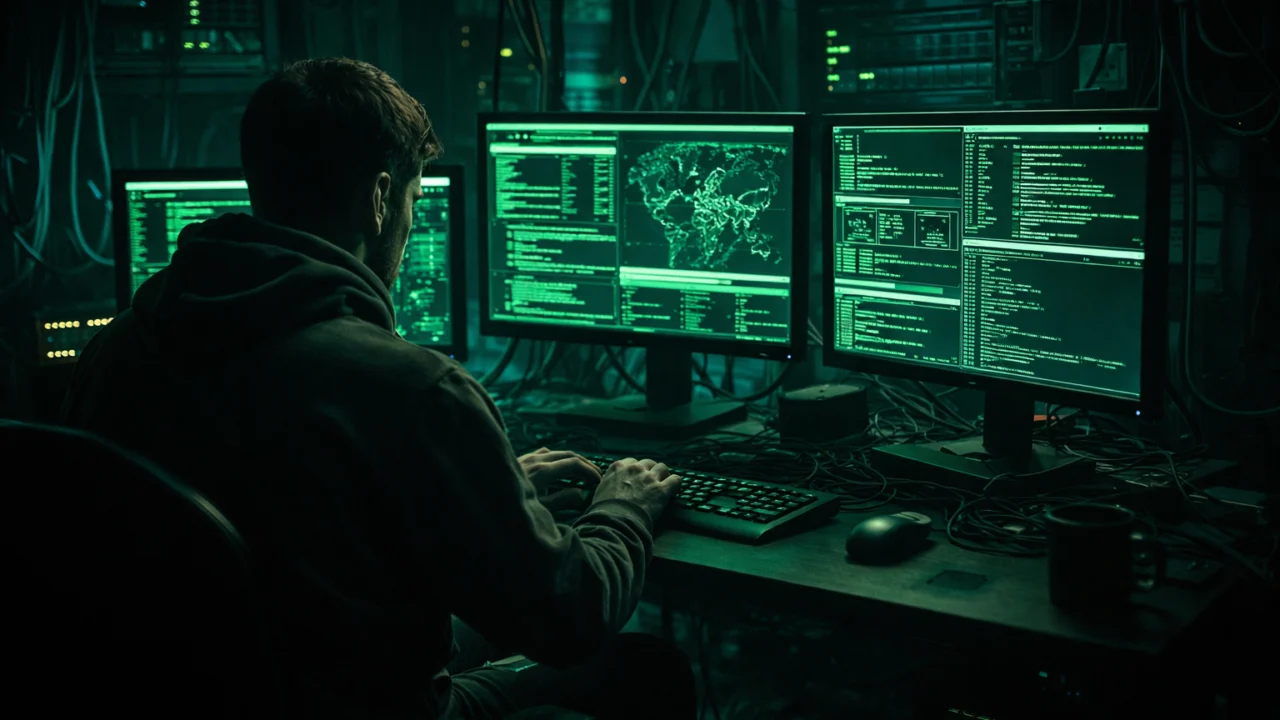 Prikaz Nea kao hakera u mračnom prostoru naglašava početak radnje filma The Matrix