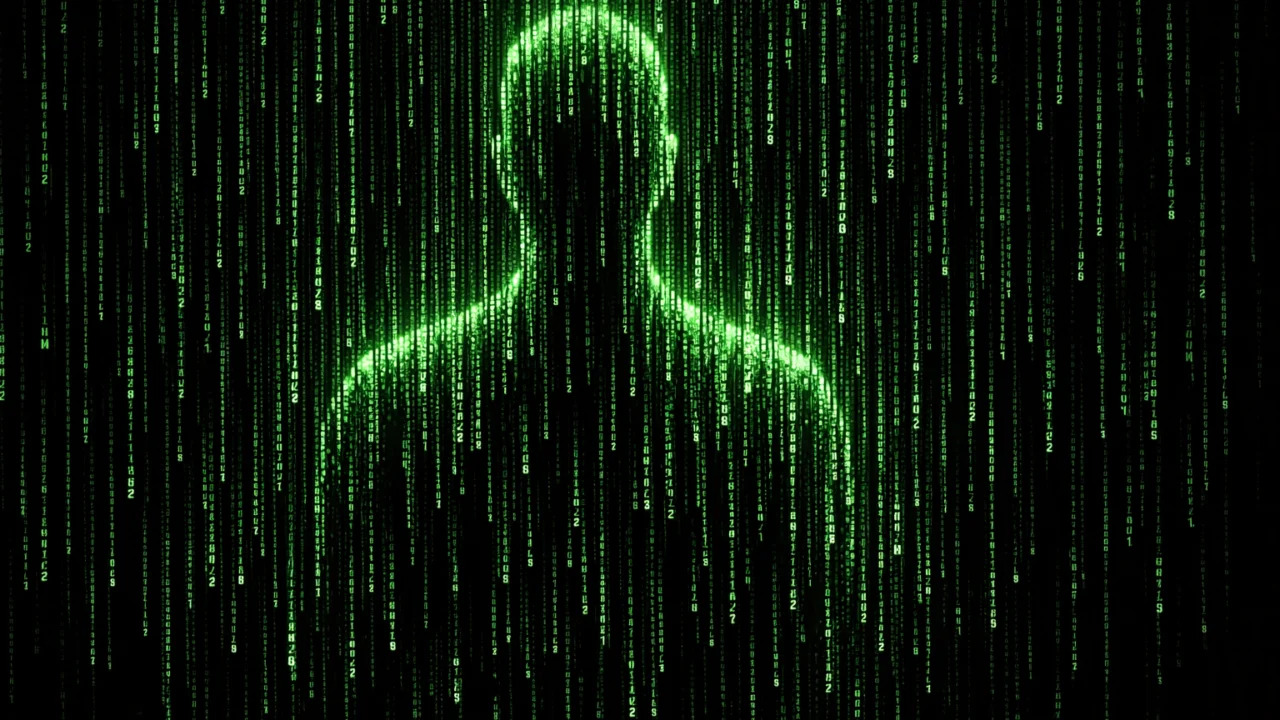 Vizualni prikaz digitalnog koda Matrice koji simbolizira vezu čovjeka i stroja u filmu