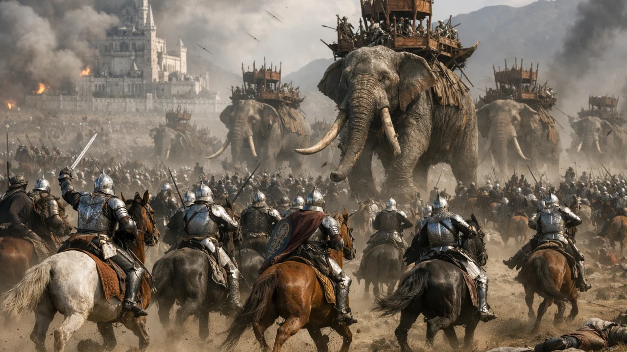 Bitka na Pelennorskim poljima s Rohirrimima i Mumakilima u filmu The Return of the King