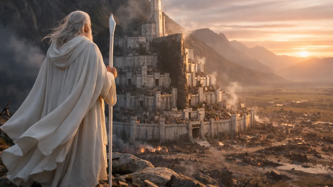Gandalf nakon bitke promatra Minas Tirith u filmu The Return of the King