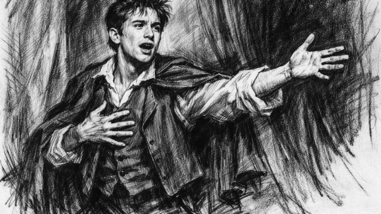 Robert De Niro kao tinejdžer na školskoj pozornici u ugalj stilu, naglašen umjetnički kontrast