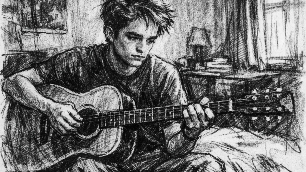 Mladi Robert Pattinson svira gitaru tijekom odrastanja u ugalj stilu