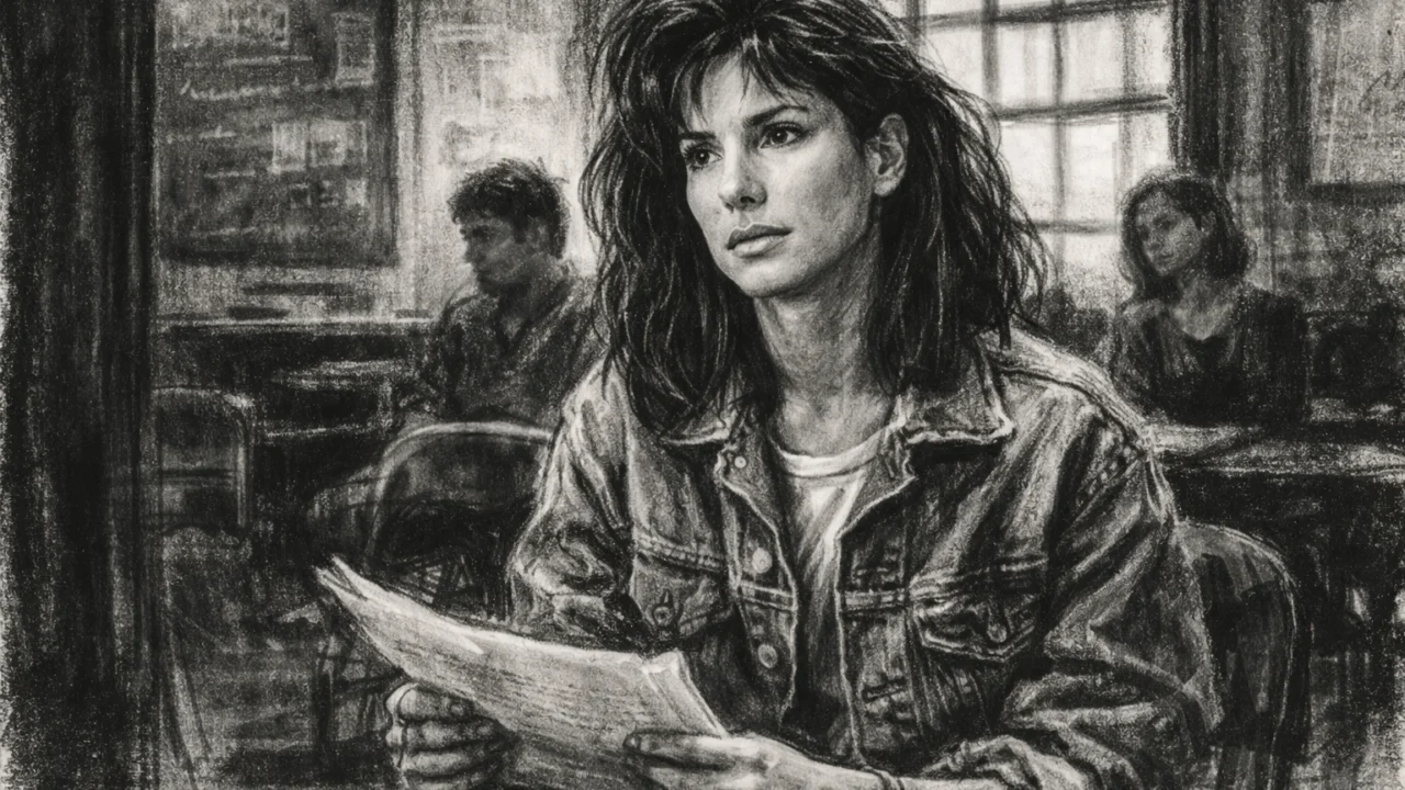 Početak karijere Sandre Bullock u New Yorku, prikazan u ugalj stilu s atmosferom audicija