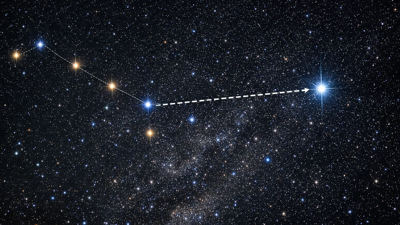 Veliki medvjed i linija koja pokazuje prema Sjevernjači, praktičan primjer orijentacije na noćnom nebu
