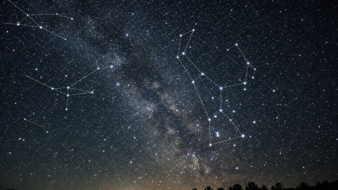 Prepoznatljivi oblici sazviježđa na noćnom nebu s tankim linijama za lakšu identifikaciju