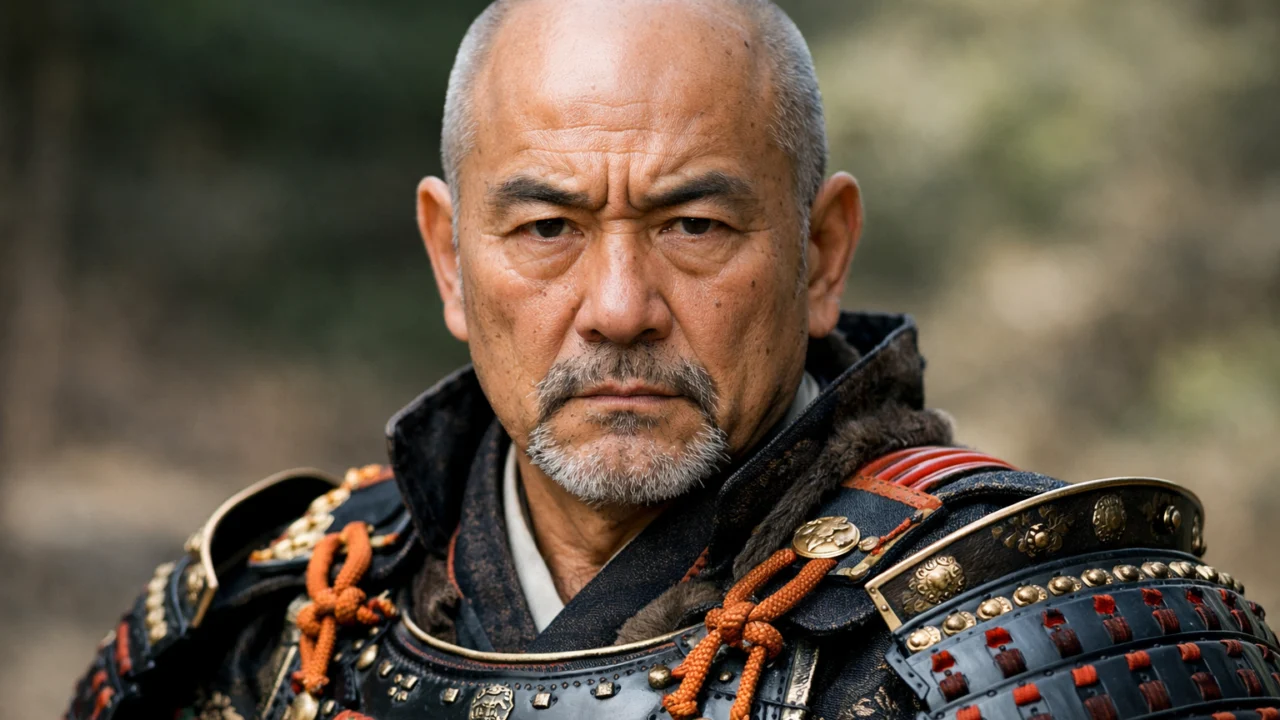 Portret Kambeija, mudrog vođe samuraja iz filma Seven Samurai, poznatog po realističnom prikazu ratnika