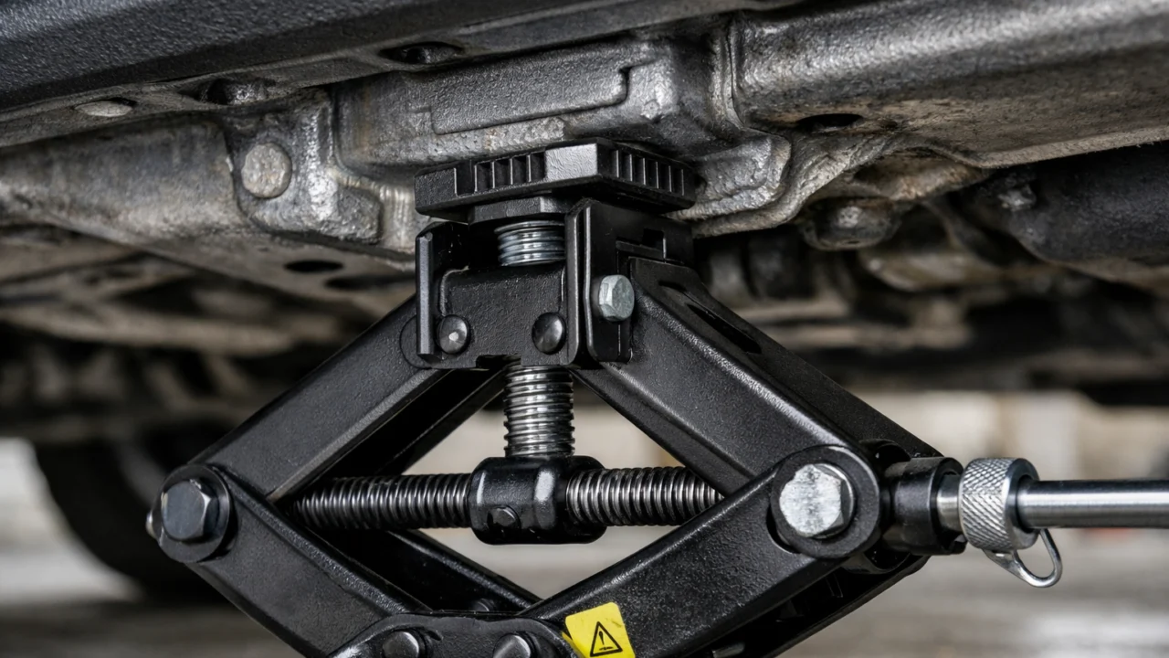 Ispravno postavljena dizalica na točku vozila namijenjenu za sigurno podizanje automobila