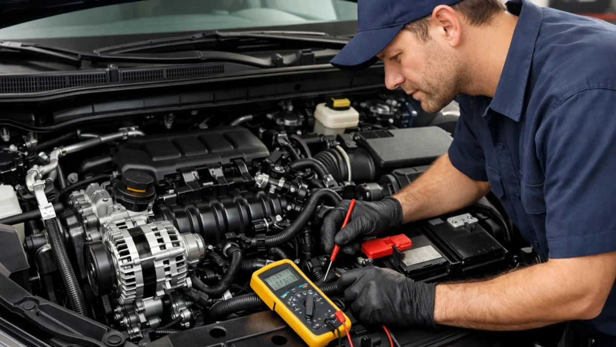 Alternator i akumulator u motornom prostoru vozila, dijagnostika sustava punjenja kod problema s paljenjem