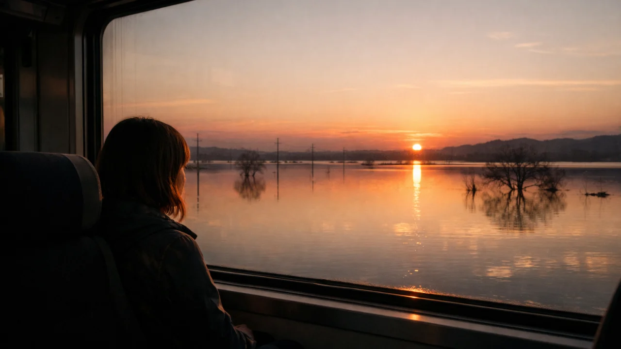 Ikonična scena vožnje vlakom u filmu Spirited Away s naglašenom emocijom i tišinom