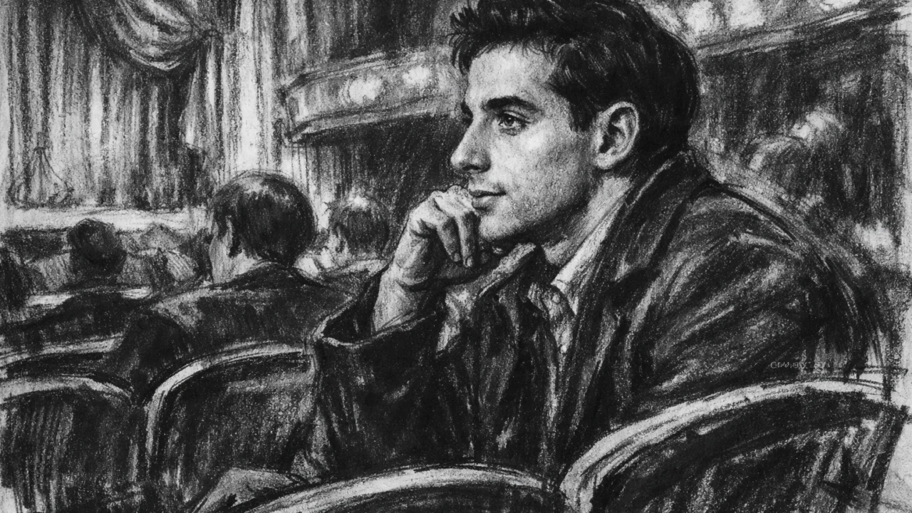 Stanley Tucci kao mladić u kazalištu, inspiriran glumom, ugalj stil