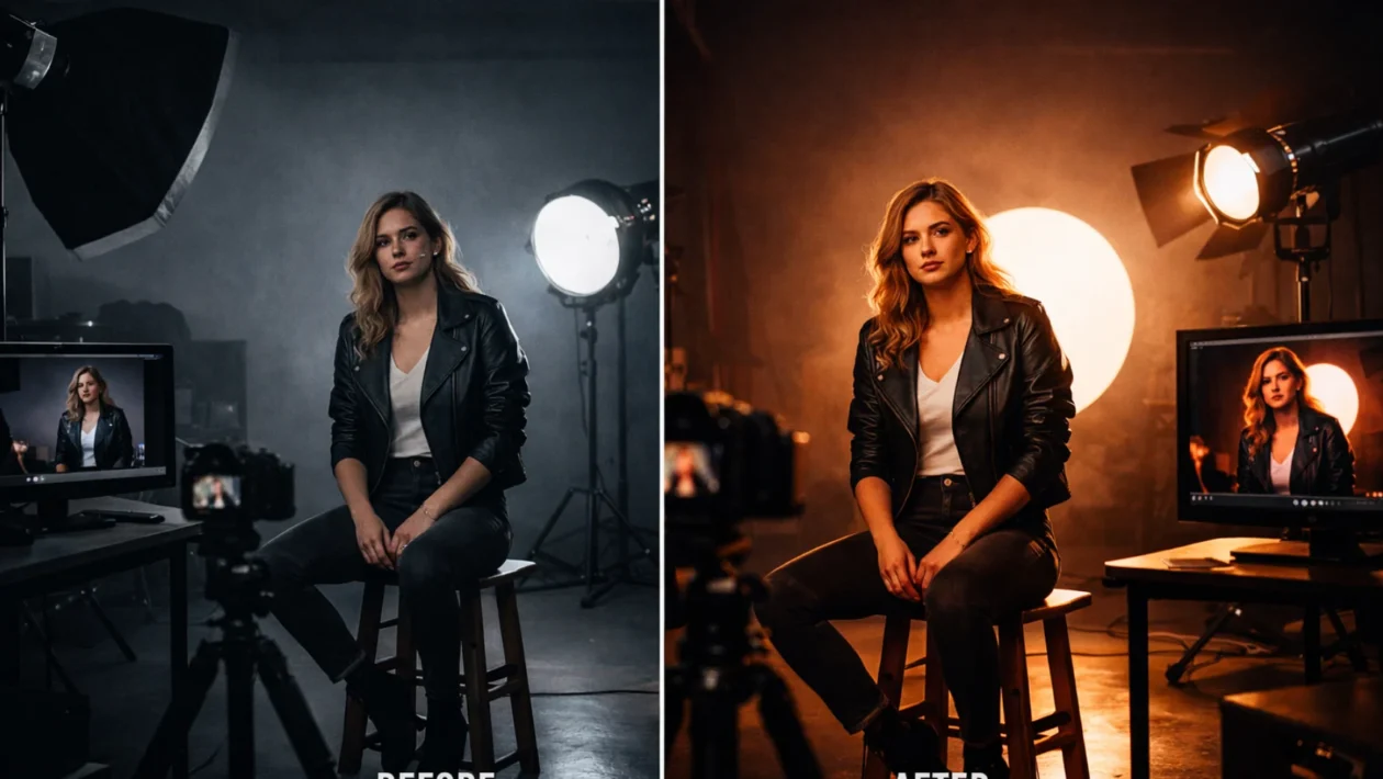 Primjer color gradinga prije i poslije koji pokazuje kako boje mijenjaju atmosferu i emocionalni doživljaj scene