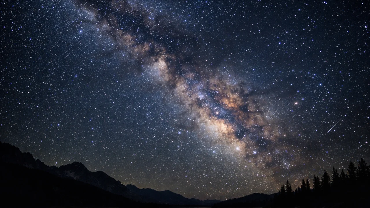 Noćno nebo s Mliječnom stazom viđeno sa Zemlje, prikaz ljudskog pogleda na svemir