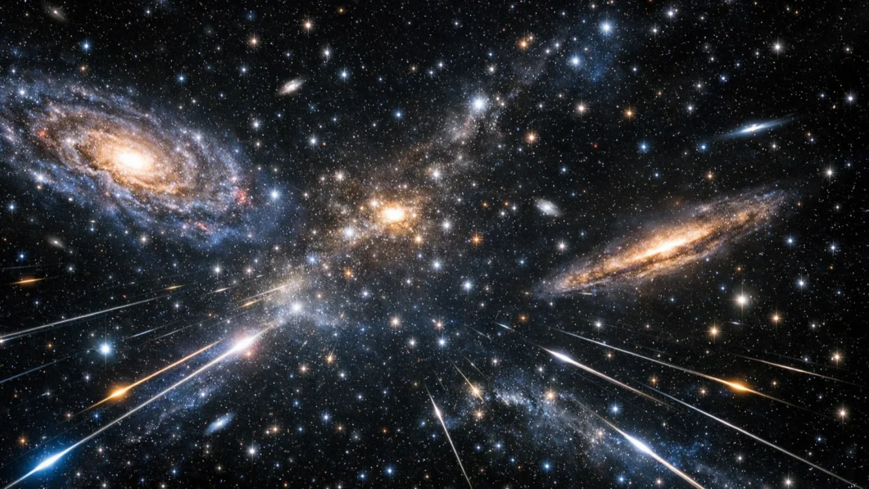 Široki prikaz svemira s galaksijama i zvijezdama koji ilustrira golema kozmička prostranstva i pojam svjetlosne godine