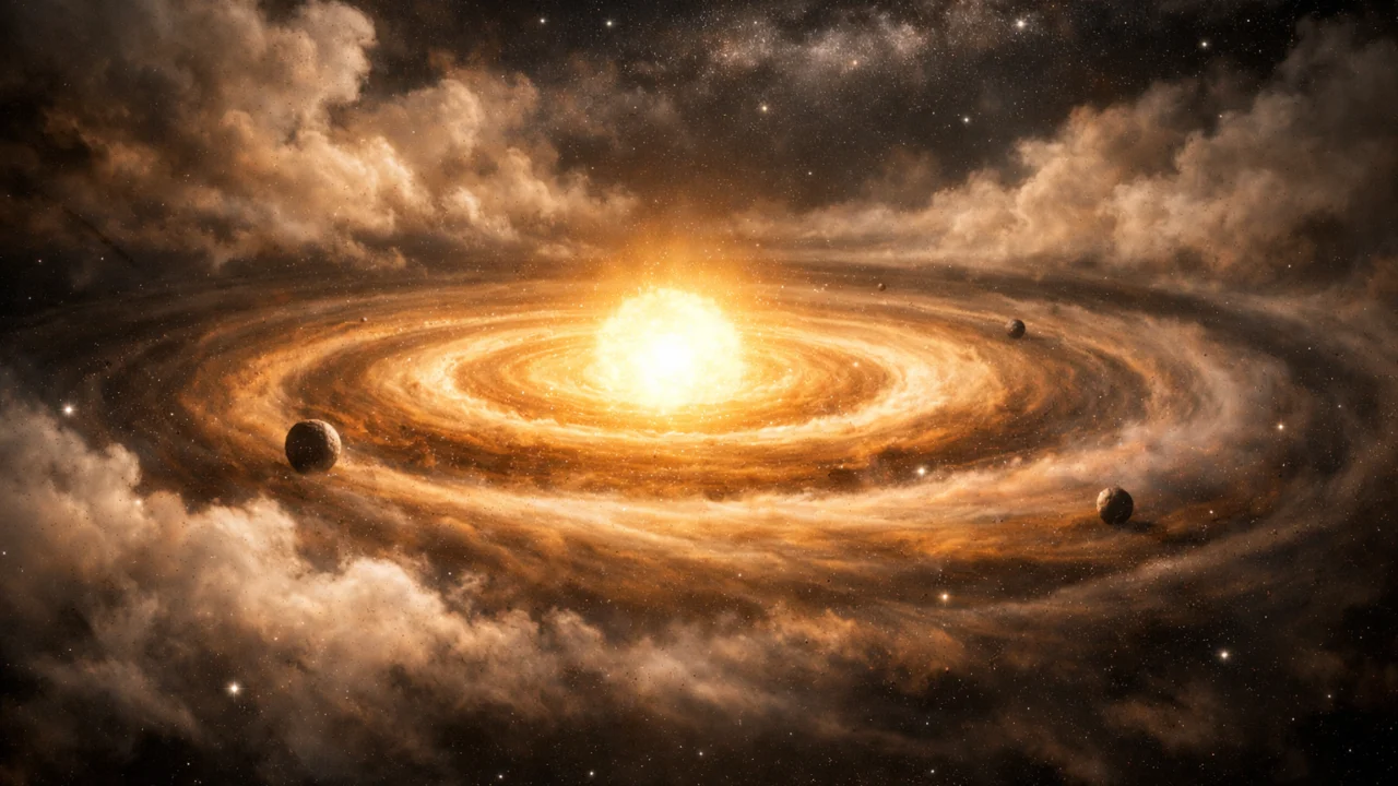 Vizualizacija nastanka Sunčevog sustava iz protoplanetarnog diska plina i prašine prije 4,6 milijardi godina
