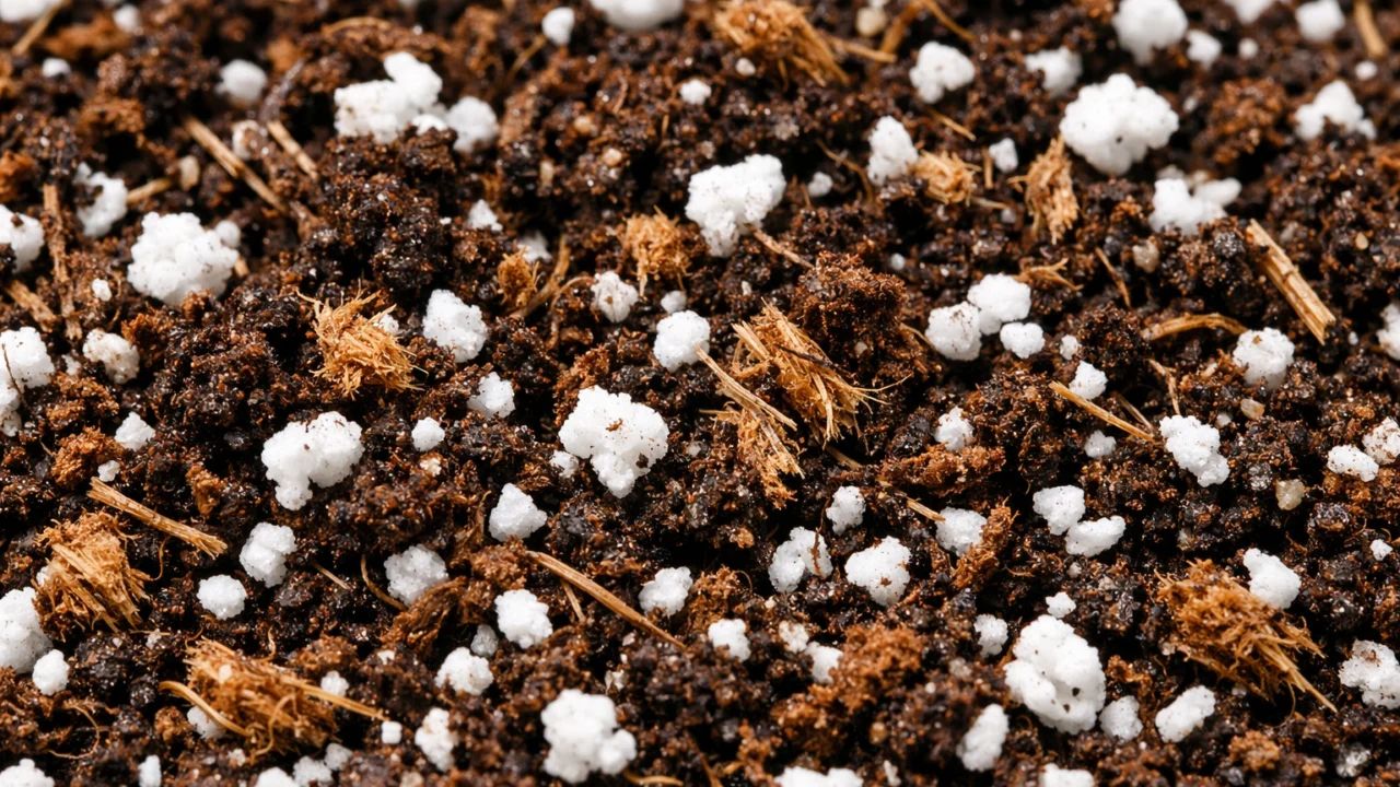 Detalj supstrata s tresetom, kokosovim vlaknima i perlitom, lagana i prozračna zemlja za sobne biljke