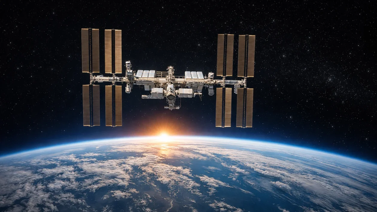 Međunarodna svemirska postaja u orbiti iznad Zemlje, simbol života i rada astronauta u svemiru