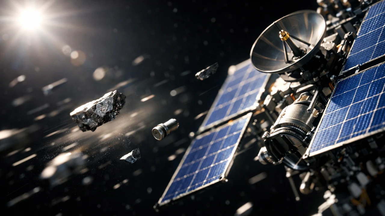 Detaljan prikaz fragmenata svemirskog otpada koji ugrožavaju aktivni satelit u Zemljinoj orbiti